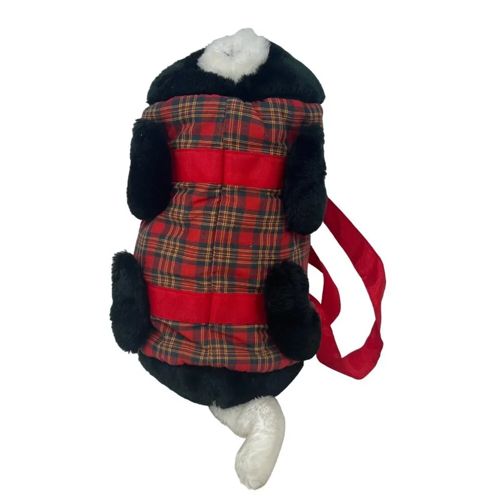 Cat Purse Girl Black & White Cat Stuffed Plush Red Plaid‎ 12” Length - Small